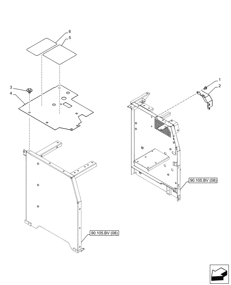 Схема запчастей Case CX250D LC LR - (90.105.BV[02]) - TOP COVER, PLATE, STANDARD (90) - PLATFORM, CAB, BODYWORK AND DECALS