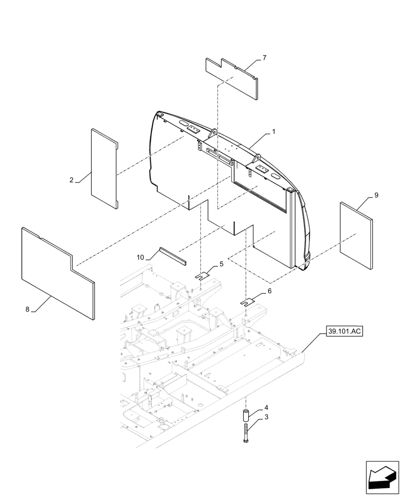 Схема запчастей Case CX300D LC - (39.140.AM) - COUNTERWEIGHT, INSULATION (39) - FRAMES AND BALLASTING