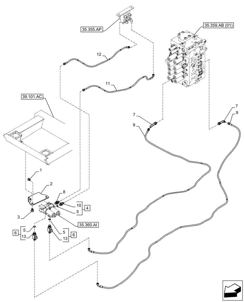 Схема запчастей Case CX250D LC - (35.360.AJ[06]) - VAR - 461871 - HAMMER, SHEARS, SOLENOID VALVE, LINES, AUXILIARY CIRCUIT, W/ ELECTRICAL PROPORTIONAL CONTROL (35) - HYDRAULIC SYSTEMS