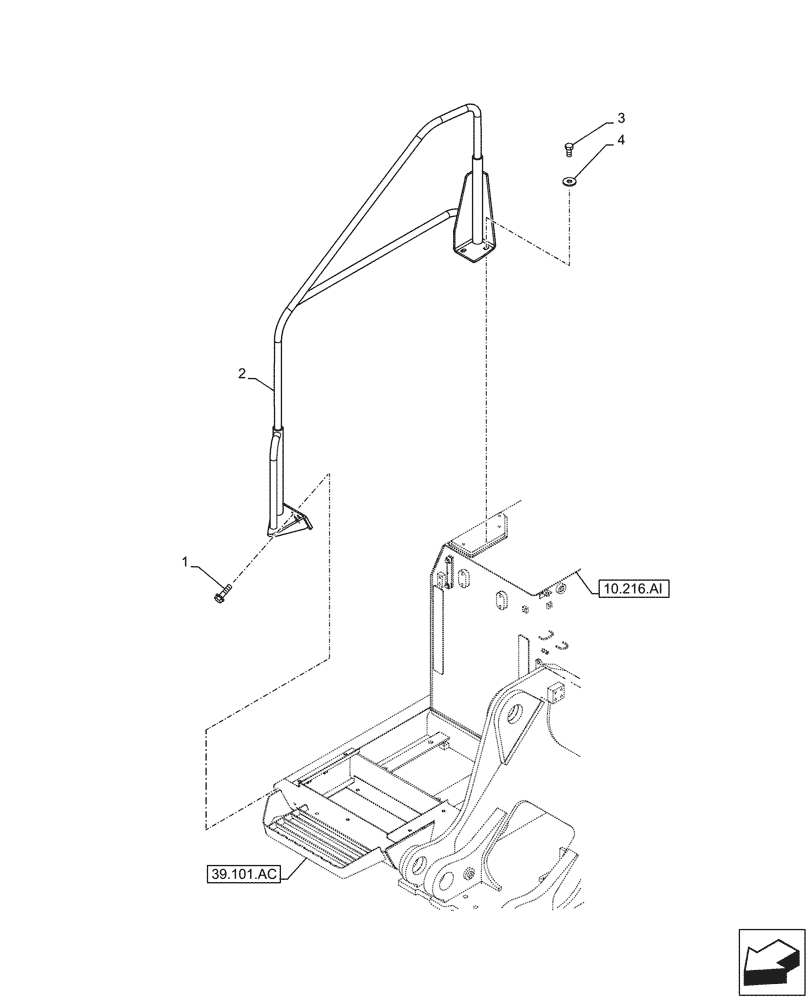 Схема запчастей Case CX300D LC - (90.118.AX[03]) - STD + VAR - 461569, 488031 - HANDRAIL (90) - PLATFORM, CAB, BODYWORK AND DECALS