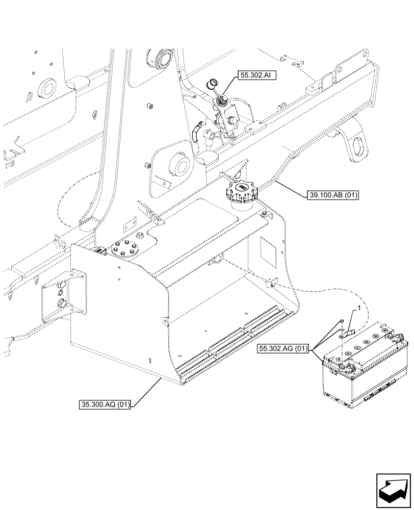 Схема запчастей Case 580N EP - (55.302.AW[01]) - NEG BATTERY CABLE (55) - ELECTRICAL SYSTEMS