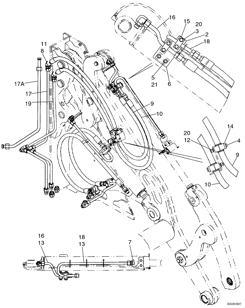 Схема запчастей Case 521E - (08-07A) - HYDRAULICS - LOADER BUCKET (XT LOADER) - LEFT SIDE (08) - HYDRAULICS