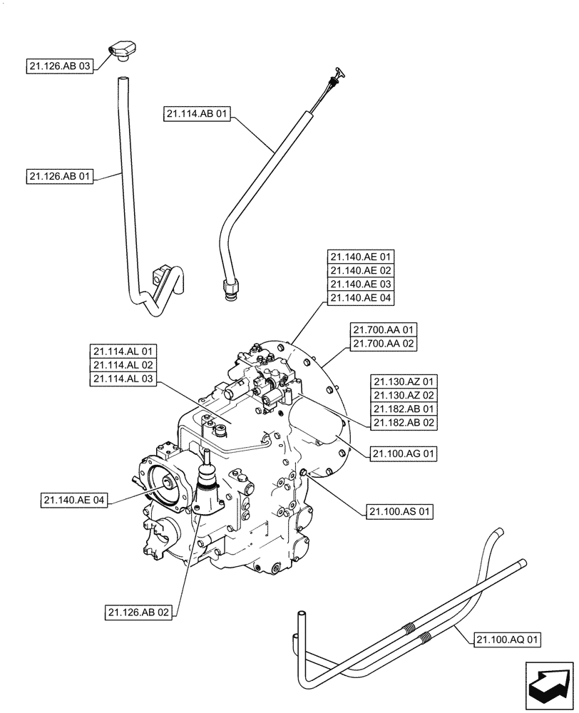Схема запчастей Case 570N EP - (21.000.00) - SECTION INDEX - TRANSMISSION, 4WD (21) - TRANSMISSION