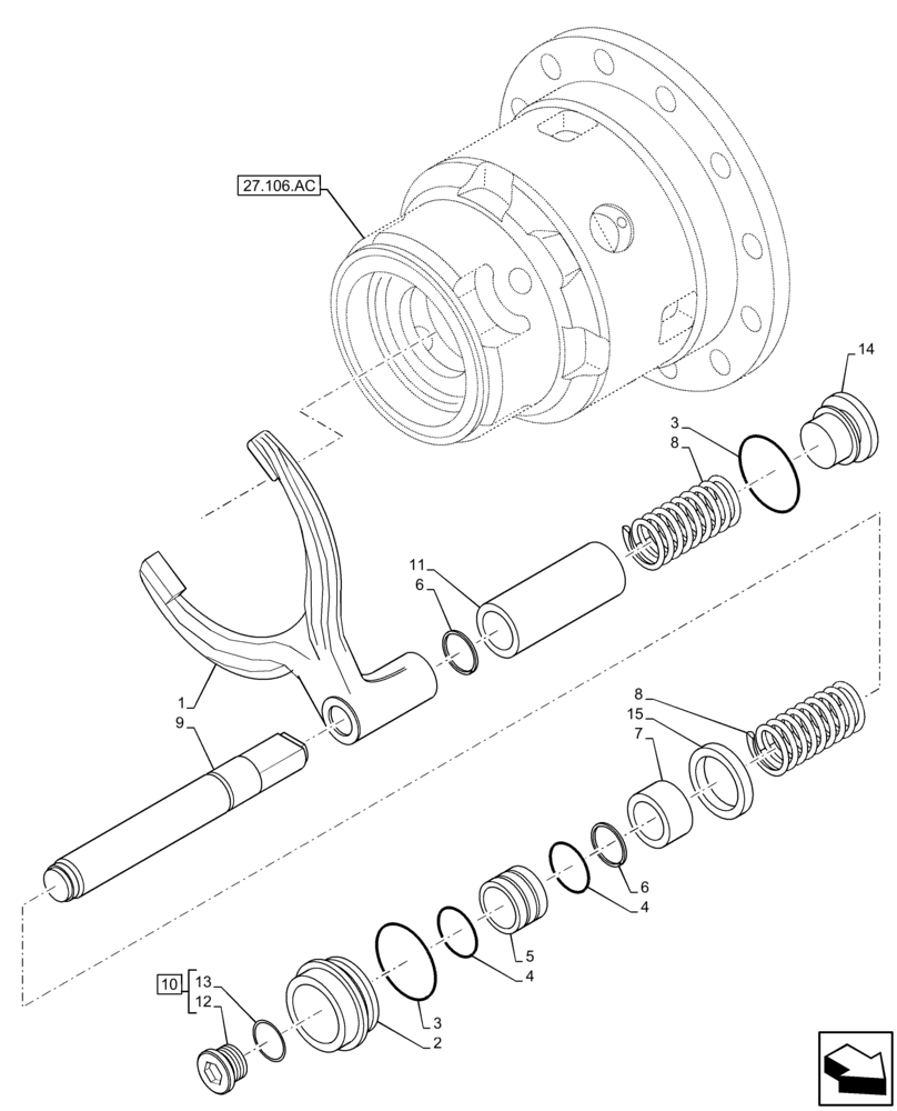 Схема запчастей Case 590SN - (27.106.AK) - REAR AXLE, DIFFERENTIAL LOCK (27) - REAR AXLE SYSTEM