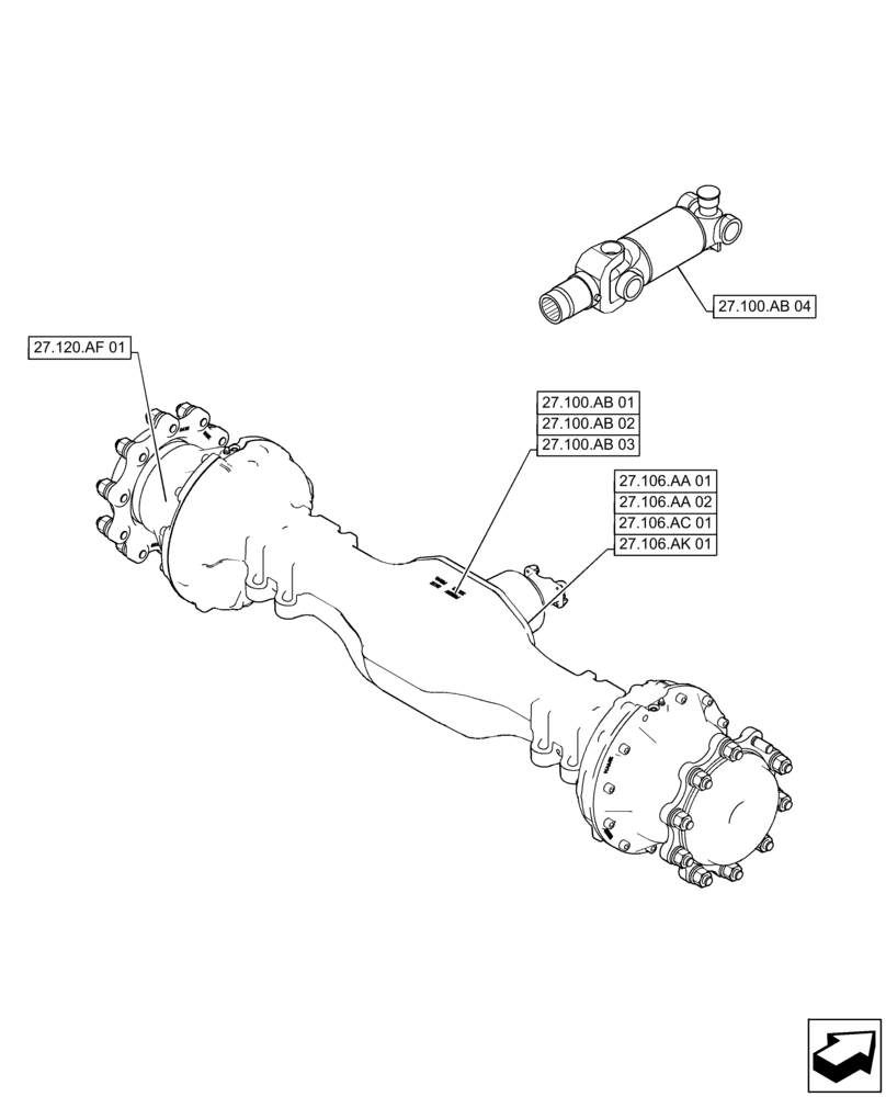 Схема запчастей Case 570N EP - (27.000.00) - SECTION INDEX - REAR AXLE SYSTEM (27) - REAR AXLE SYSTEM