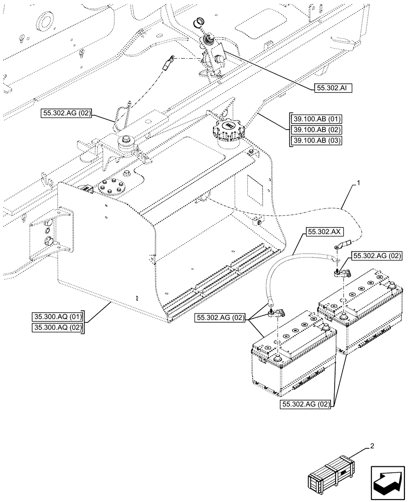 Схема запчастей Case 580N EP - (55.302.AW[02]) - DUAL BATTERY, NEGATIVE, CABLE (55) - ELECTRICAL SYSTEMS