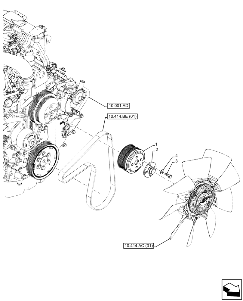 Схема запчастей Case 580SN WT - (10.414.AD) - ENGINE, FAN, PULLEY (10) - ENGINE