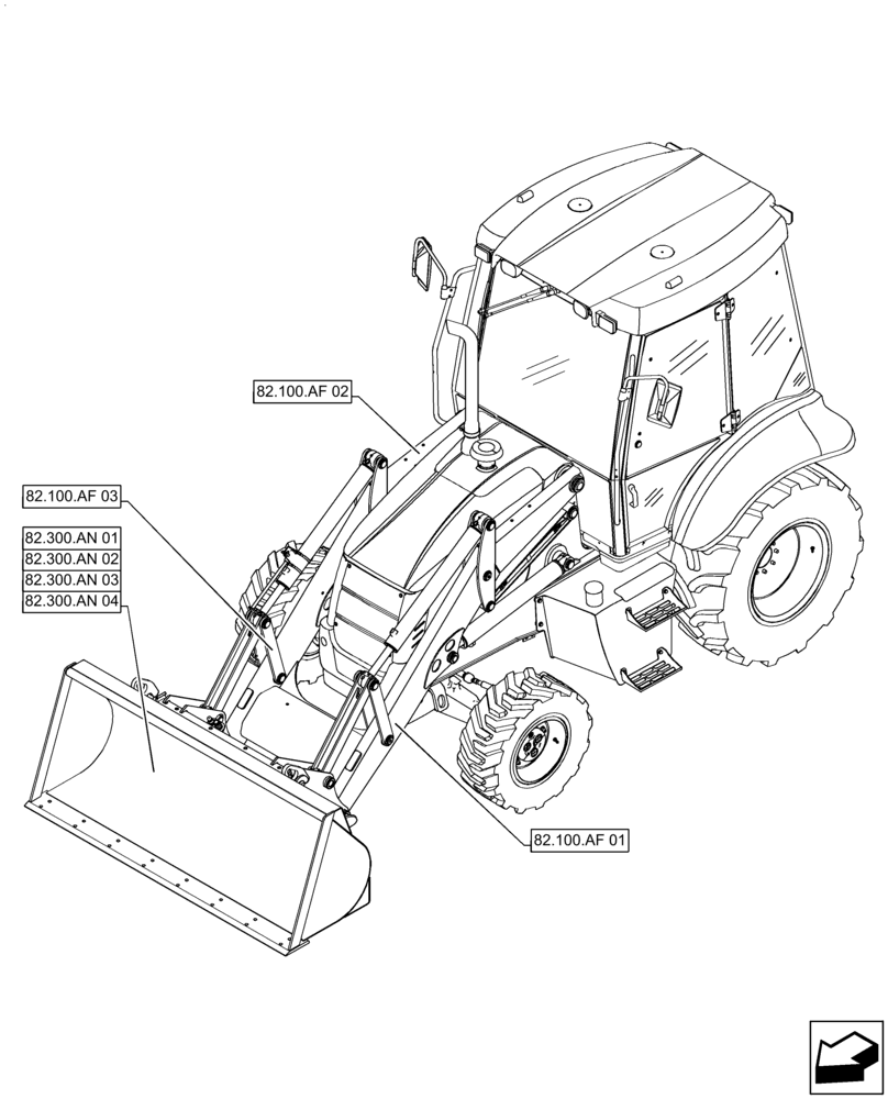 Схема запчастей Case 570N EP - (82.000.00) - SECTION INDEX - FRONT LOADER AND BUCKET (82) - FRONT LOADER & BUCKET