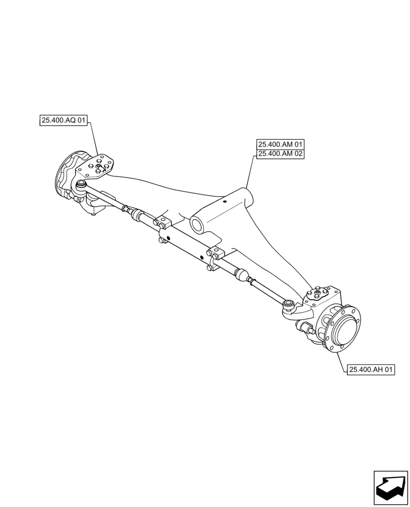 Схема запчастей Case 570N EP - (25.000.00) - SECTION INDEX - FRONT AXLE SYSTEM, 2WD (25) - FRONT AXLE SYSTEM
