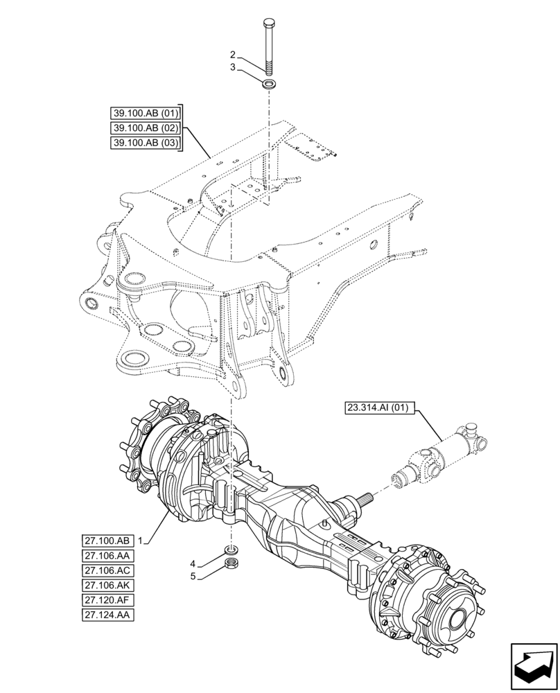 Схема запчастей Case 590SN - (27.100.AK) - REAR AXLE, MOUNTING PARTS (27) - REAR AXLE SYSTEM