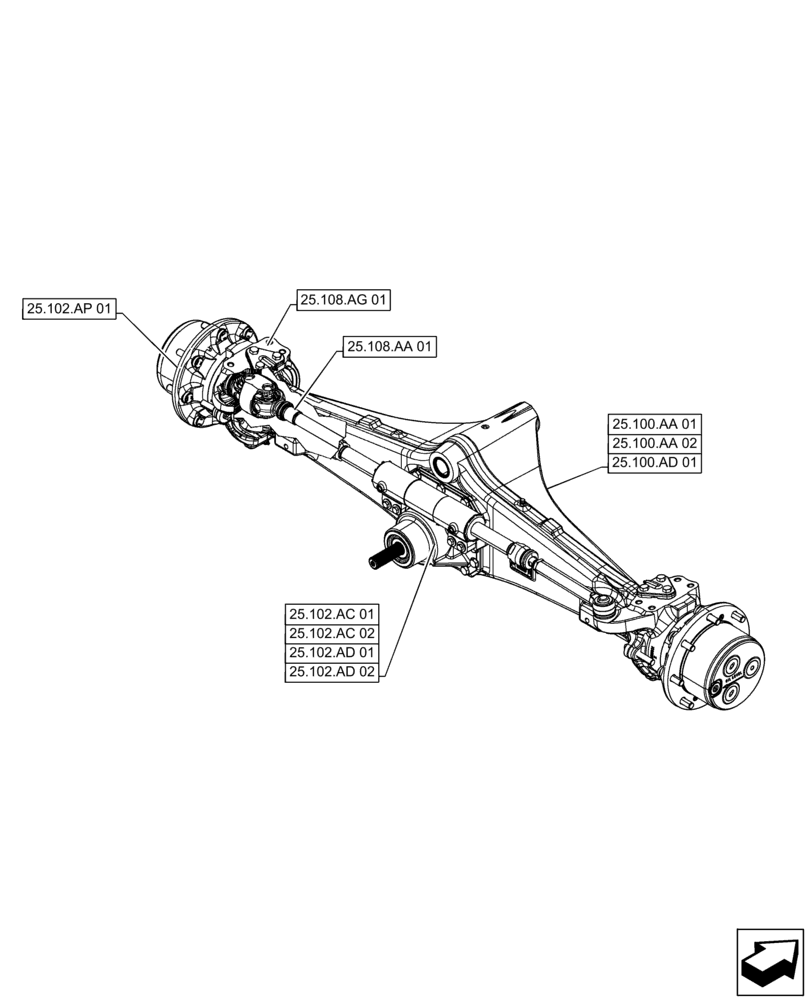 Схема запчастей Case 570N EP - (25.000.00) - SECTION INDEX - FRONT AXLE SYSTEM, 4WD (25) - FRONT AXLE SYSTEM