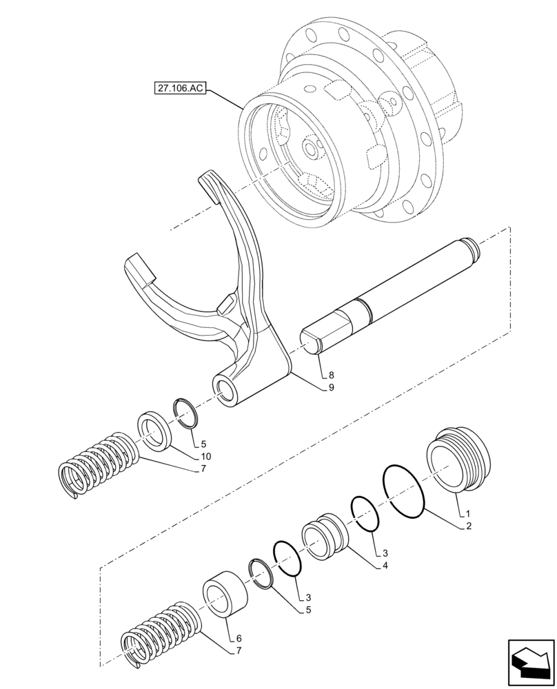 Схема запчастей Case 580SN - (27.106.AK) - REAR AXLE, DIFFERENTIAL LOCK (27) - REAR AXLE SYSTEM