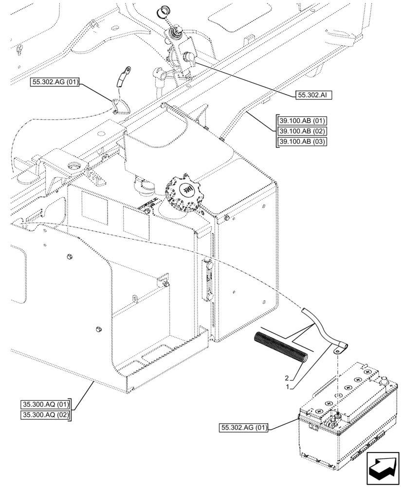 Схема запчастей Case 580SN - (55.302.AW[01]) - NEG BATTERY CABLE (55) - ELECTRICAL SYSTEMS