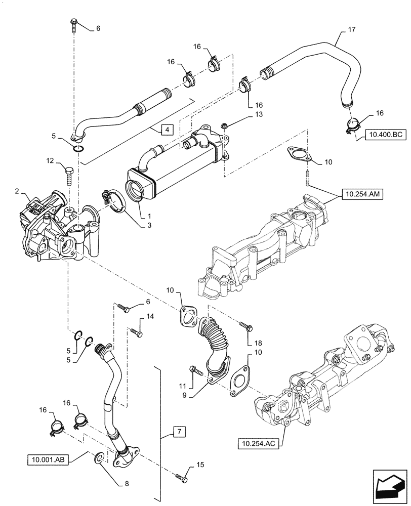 Схема запчастей Case F5BFL413A B007 - (10.501.AB) - EXHAUST SYSTEM, EGR, HEAT EXCHANGER (10) - ENGINE