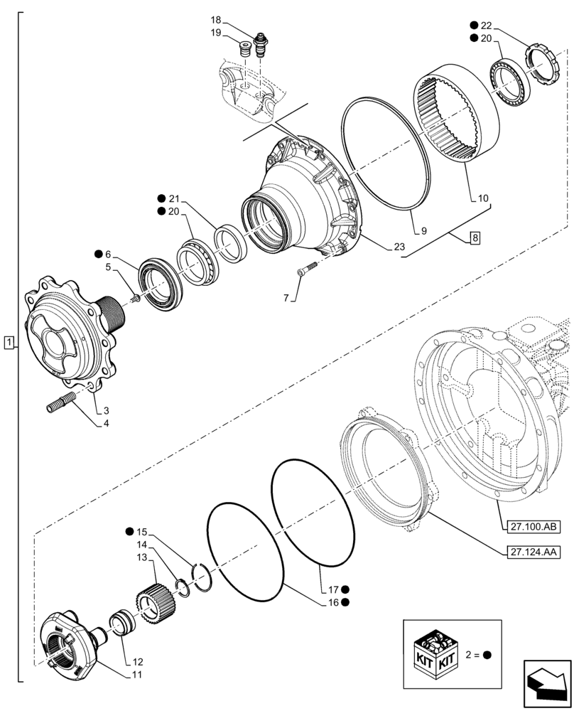 Схема запчастей Case 580N EP - (27.120.AF) - REAR AXLE, FINAL DRIVE, PLANETARY GEAR (27) - REAR AXLE SYSTEM