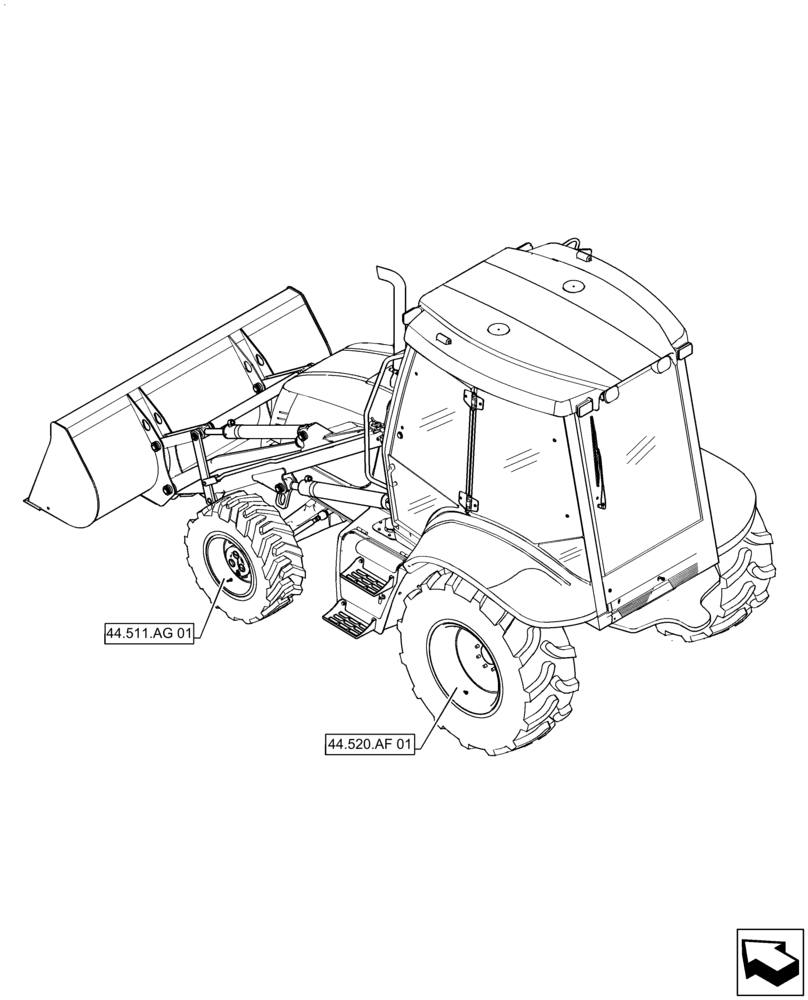 Схема запчастей Case 570N EP - (44.000.00) - SECTION INDEX - WHEELS, 2WD (44) - WHEELS