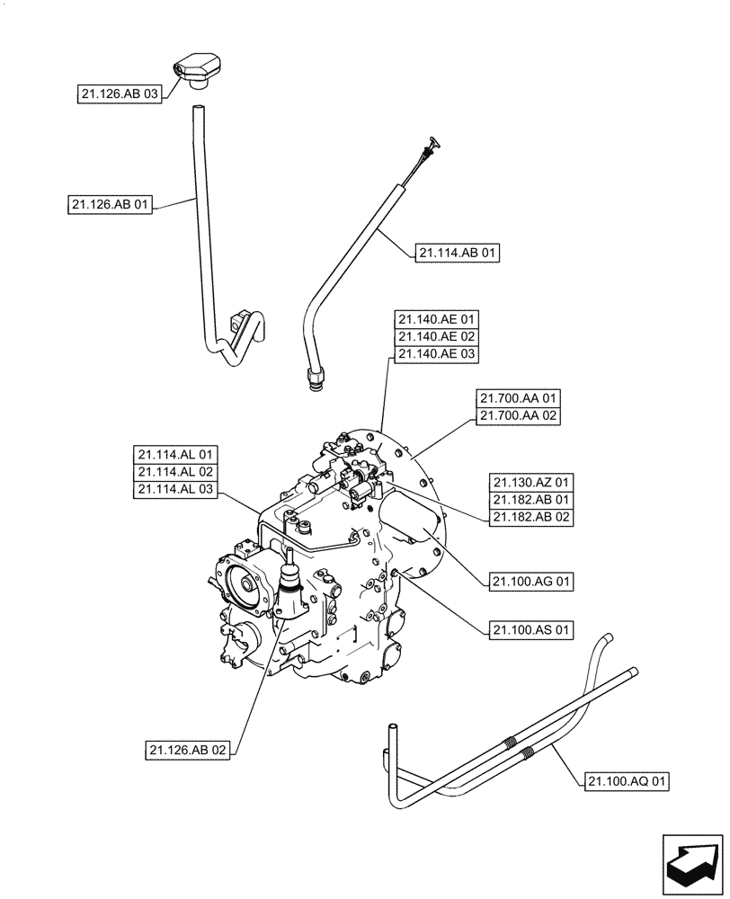 Схема запчастей Case 570N EP - (21.000.00) - SECTION INDEX - TRANSMISSION, 2WD (21) - TRANSMISSION