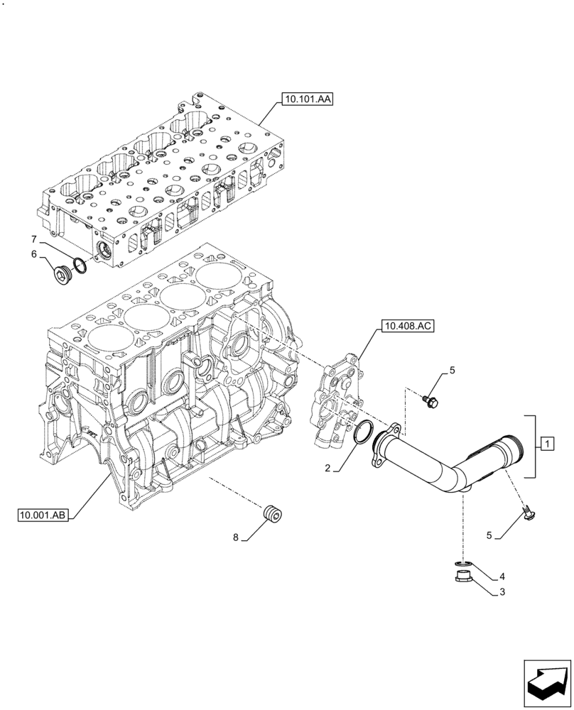 Схема запчастей Case F5BFL413A C001 - (10.400.AE) - PIPING - ENGINE COOLING SYSTEM (10) - ENGINE