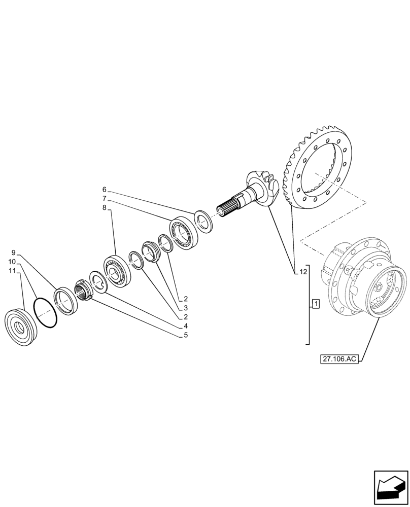 Схема запчастей Case 580SN - (27.106.AA) - REAR AXLE, BEVEL GEAR (27) - REAR AXLE SYSTEM