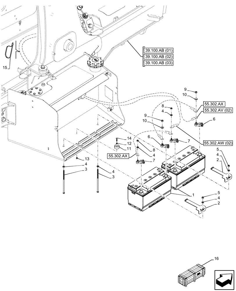Схема запчастей Case 580N EP - (55.302.AG[02]) - DUAL BATTERY (55) - ELECTRICAL SYSTEMS