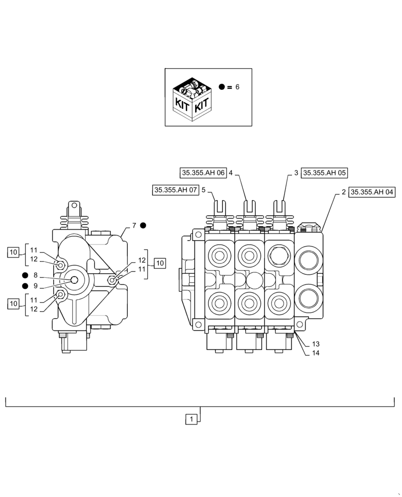 Схема запчастей Case 586H - (35.355.AH[01]) - 3 SPOOL CONTROL VALVE, FORKLIFT (35) - HYDRAULIC SYSTEMS