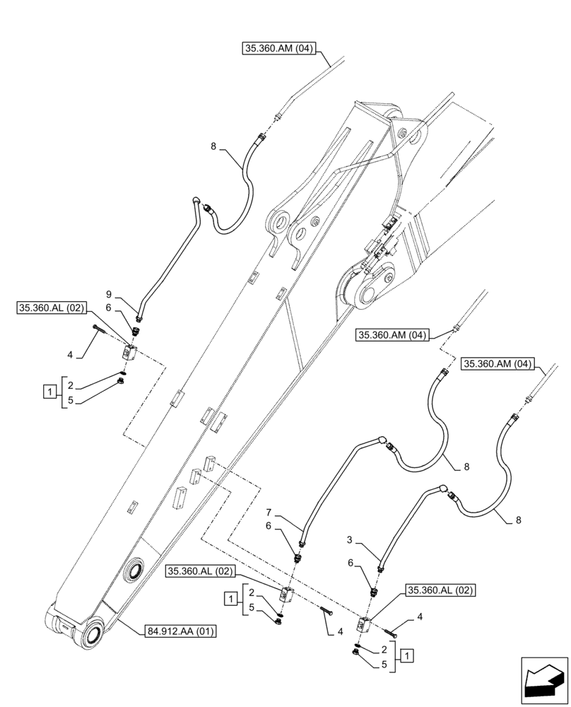 Схема запчастей Case CX300D LC - (35.360.AM[01]) - VAR - 461863 - ARM, LINES, CLAMSHELL BUCKET, ROTATION, W/ ELECTRICAL PROPORTIONAL CONTROL (ARM L=2.65M) (35) - HYDRAULIC SYSTEMS