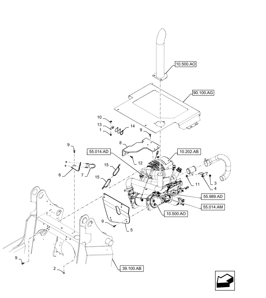 Схема запчастей Case SV280 - (10.254.AD) - INTAKE & EXHAUST, MOUNTING (10) - ENGINE