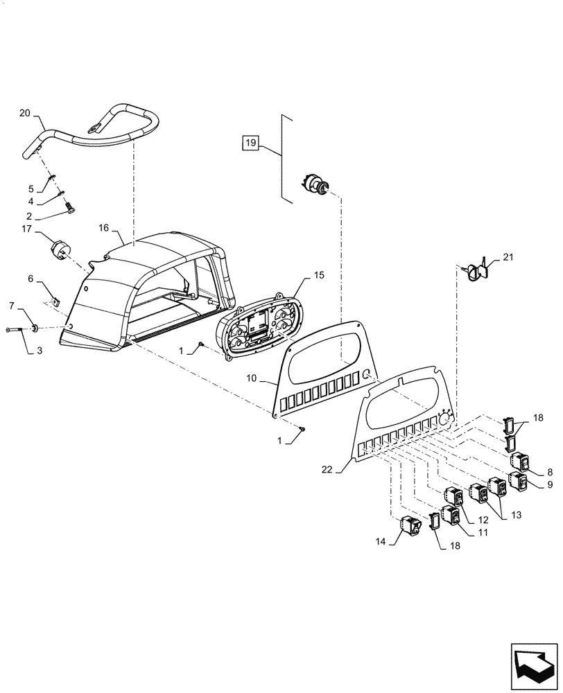 Схема запчастей Case 850M WT/LGP - (90.160.AO[01]) - INSTRUMENT CLUSTER (90) - PLATFORM, CAB, BODYWORK AND DECALS