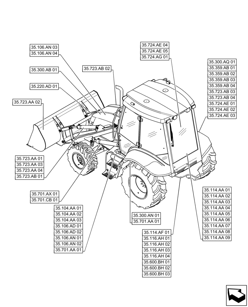 Схема запчастей Case 570N EP - (35.000.00) - SECTION INDEX - HYDRAULIC SYSTEMS, 4WD (35) - HYDRAULIC SYSTEMS