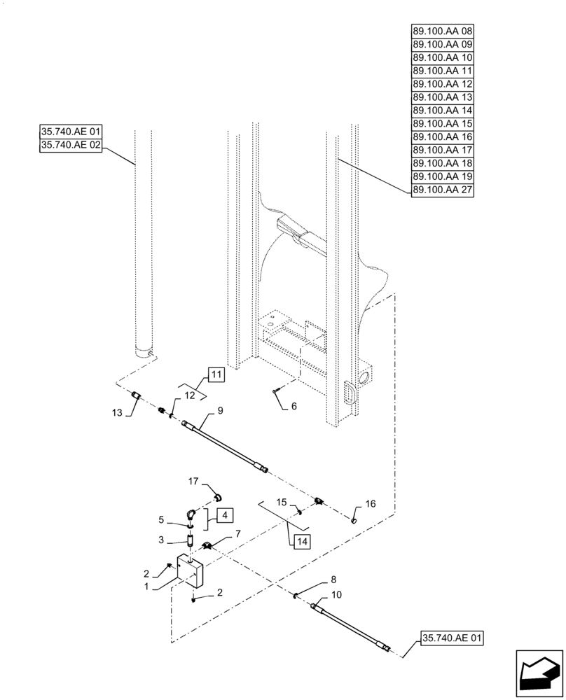 Схема запчастей Case 586H - (35.740.AH[01]) - 6000 LB MAST HYDRAULIC SYSTEM (35) - HYDRAULIC SYSTEMS