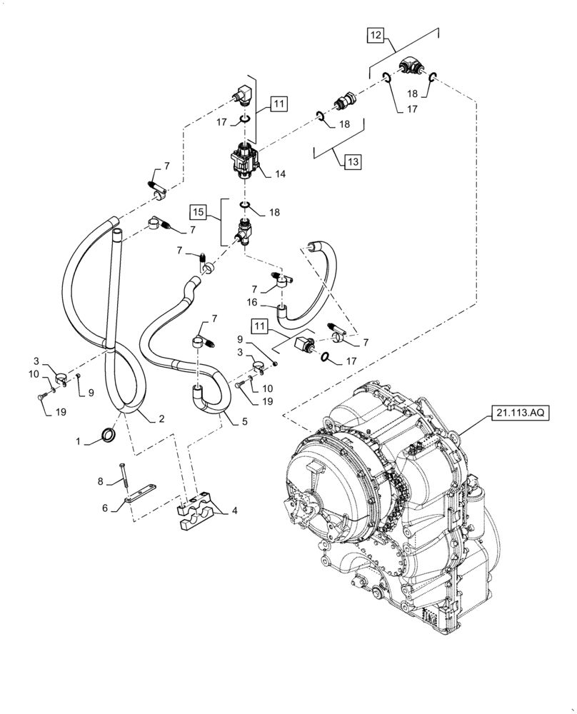 Схема запчастей Case 621F - (21.105.AQ) - TRANSMISSION HYDRAULIC LINES (21) - TRANSMISSION