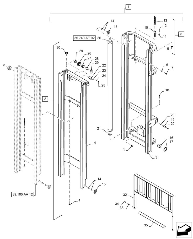 Схема запчастей Case 586H - (89.100.AA[11]) - VAR - 423027, 423036 - MAST ASSEMBLY, 6000 LB, 22 FT, 3-STAGE, 60 IN, HOOK (89) - TOOLS