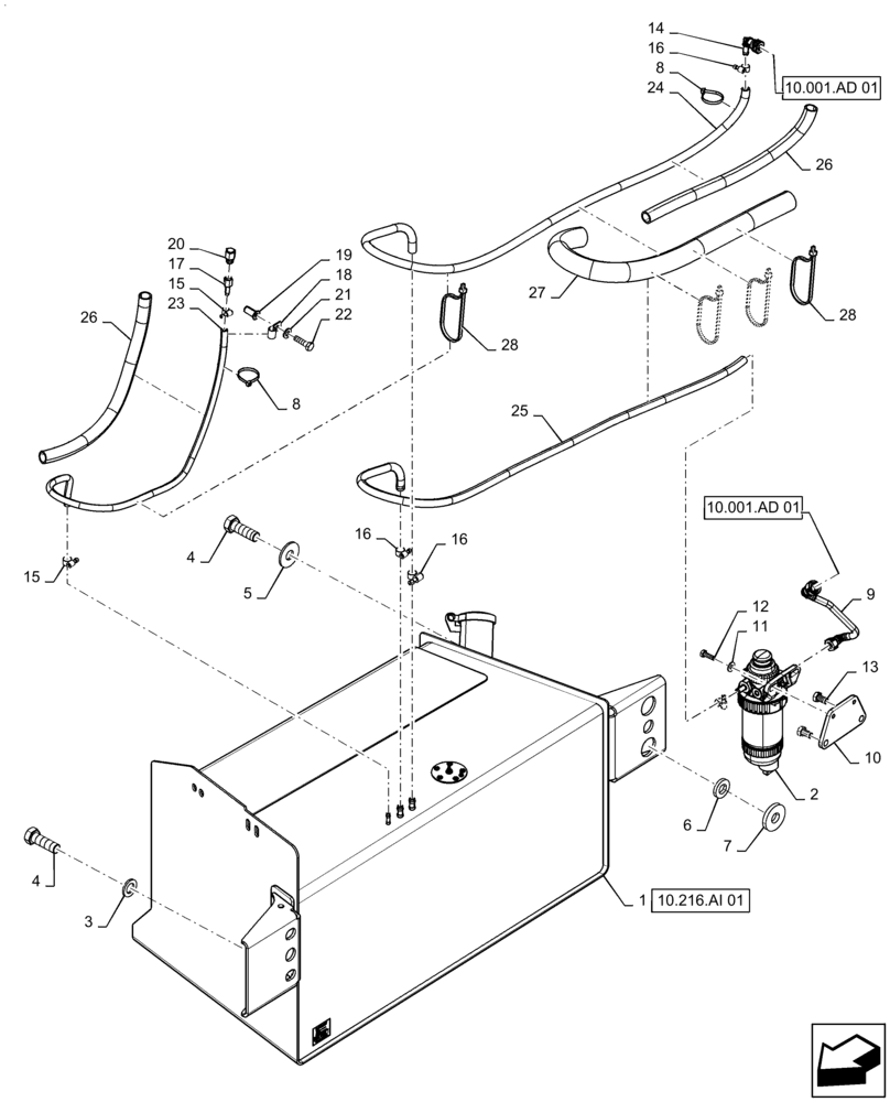 Схема запчастей Case 588H - (10.216.BA[01]) - FUEL LINES (10) - ENGINE