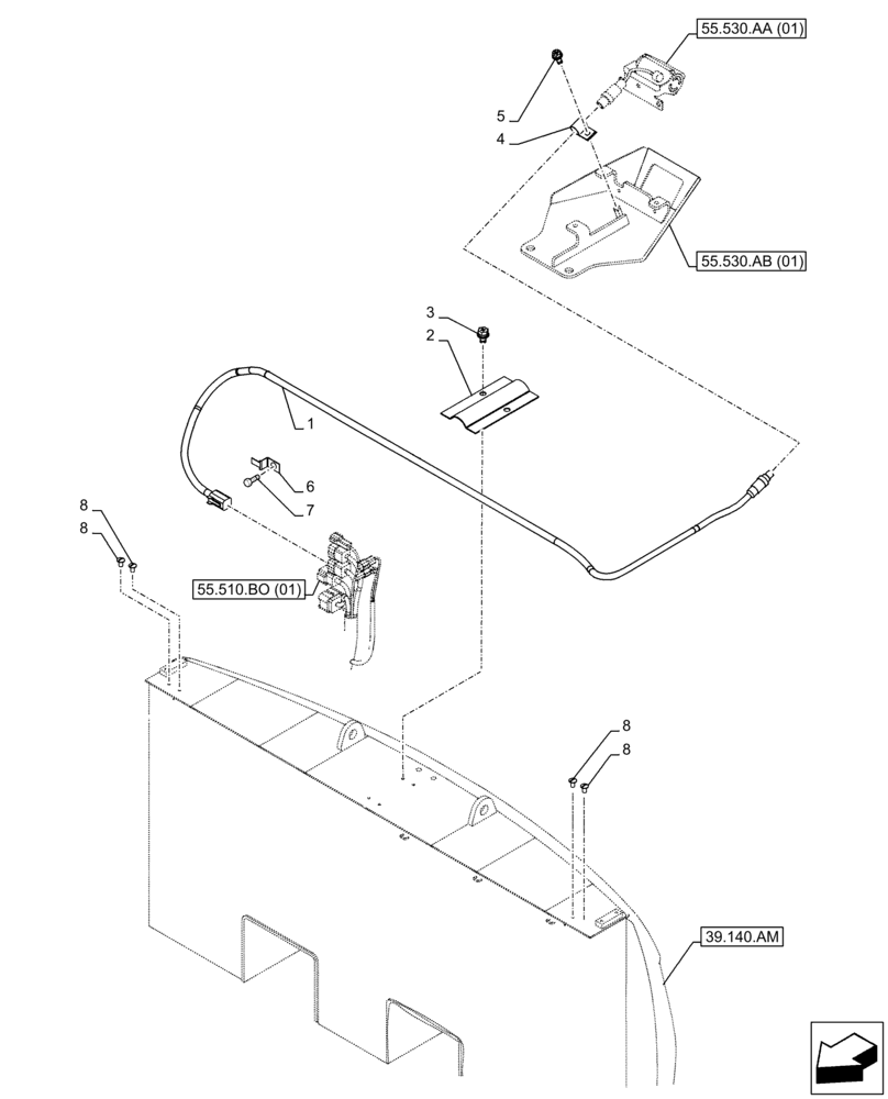 Схема запчастей Case CX300D LC - (55.530.AD[01]) - VAR - 461504- 488037 - REAR VIEW CAMERA, WIRE HARNESS (55) - ELECTRICAL SYSTEMS