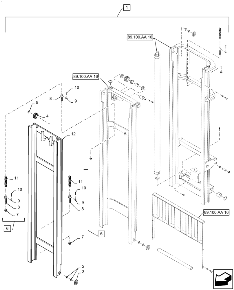 Схема запчастей Case 586H - (89.100.AA[17]) - VAR - 745105 - MAST ASSEMBLY, 6000LB, 22 FT, 3-STAGE, 84 IN, HOOK (89) - TOOLS