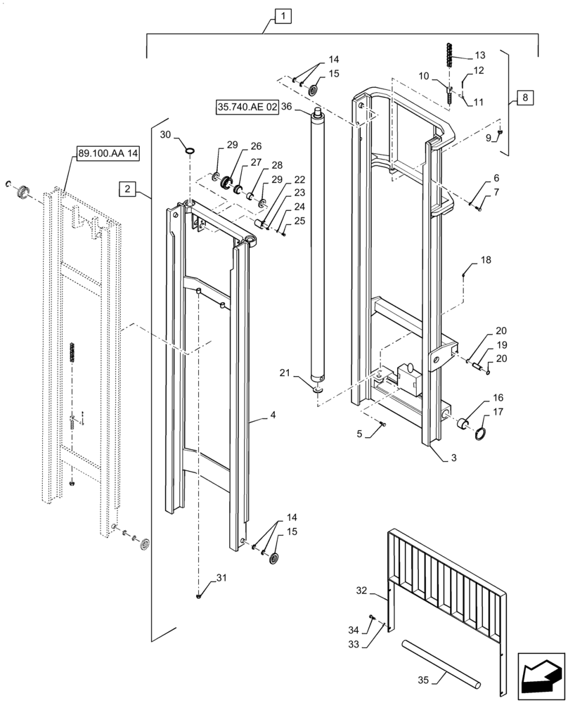 Схема запчастей Case 586H - (89.100.AA[13]) - VAR - 423028, 423036 - MAST ASSEMBLY, 6000 LB, 22 FT, 3-STAGE, 60 IN, SHAFT (89) - TOOLS