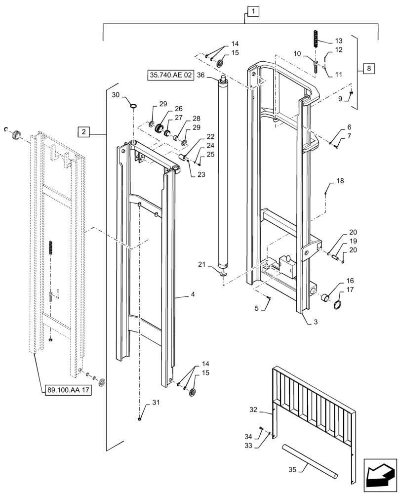 Схема запчастей Case 586H - (89.100.AA[16]) - VAR - 423087, 745105 - MAST ASSEMBLY, 6000 LB, 22 FT, 3-STAGE, 84 IN, HOOK (89) - TOOLS