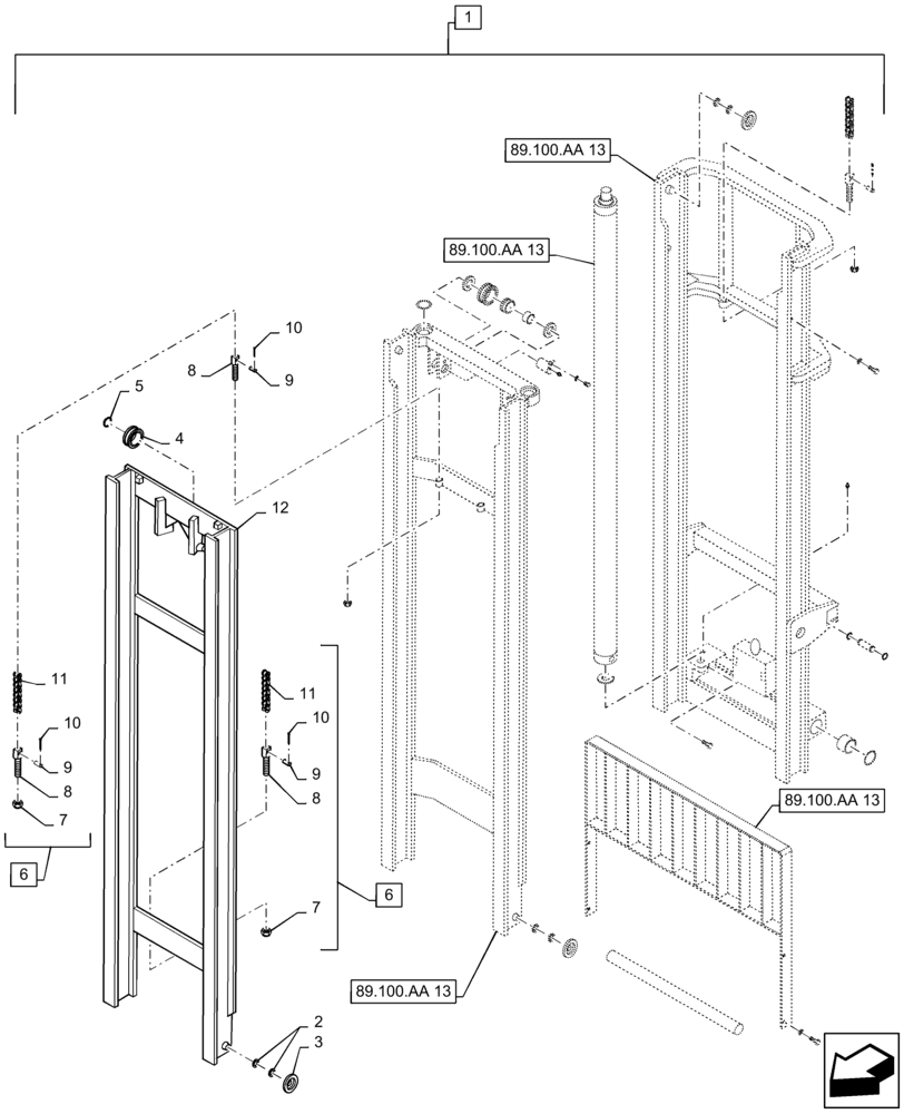Схема запчастей Case 586H - (89.100.AA[14]) - VAR - 423028 - MAST ASSEMBLY, 6000LB, 22 FT, 3-STAGE, 60 IN, SHAFT (89) - TOOLS