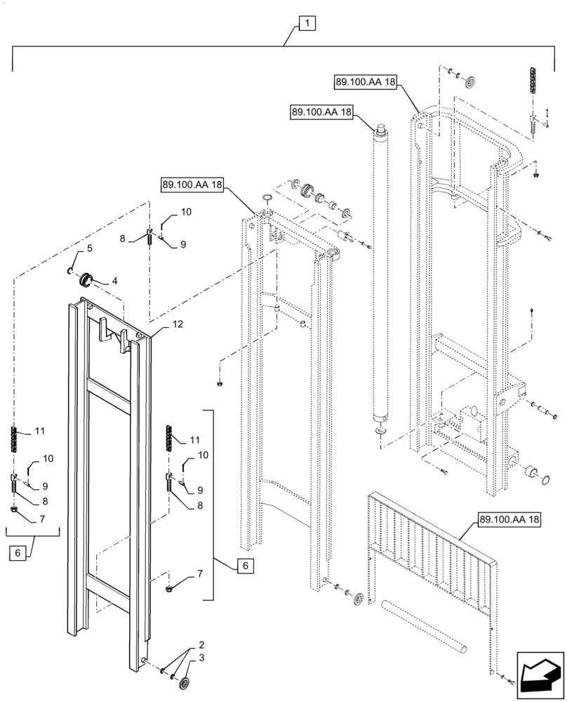 Схема запчастей Case 586H - (89.100.AA[19]) - VAR - 745106 - MAST ASSEMBLY, 6000 LB, 22 FT, 3-STAGE, 91 IN, HOOK (89) - TOOLS