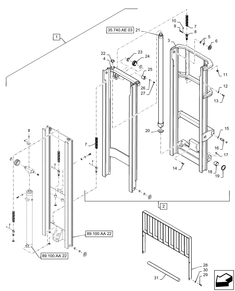 Схема запчастей Case 586H - (89.100.AA[21]) - VAR - 423036, 745103 - MAST ASSEMBLY, 6000 LB, 16 FT, FREELIFT, 60 IN, HOOK (89) - TOOLS
