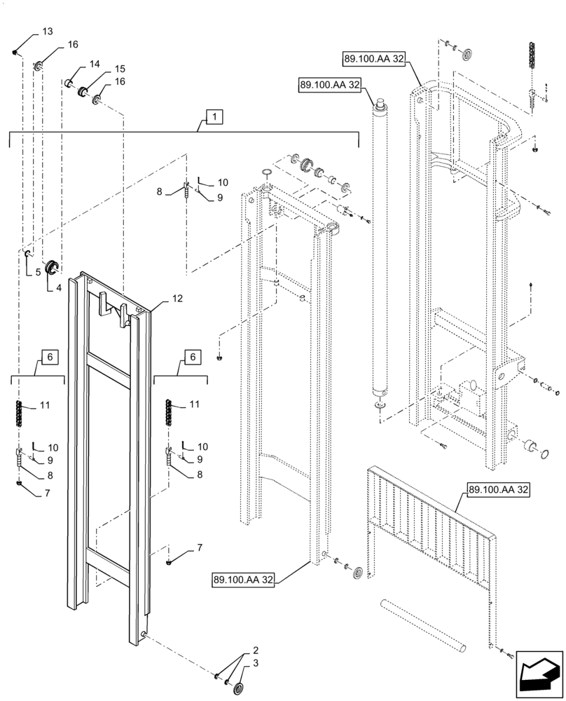 Схема запчастей Case 588H - (89.100.AA[33]) - VAR - 745116 - MAST ASSEMBLY, 8000LB, 22 FT, 3-STAGE, 60 IN, HOOK, WITH FPS (89) - TOOLS
