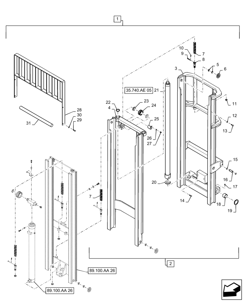 Схема запчастей Case 586H - (89.100.AA[25]) - VAR - 423036, 745104 - MAST ASSEMBLY, 6000 LB, 22 FT, FREELIFT, 60 IN, HOOK (89) - TOOLS