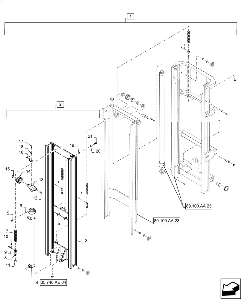 Схема запчастей Case 586H - (89.100.AA[24]) - VAR - 745118 - MAST ASSEMBLY, 6000 LB, 16 FT, FREELIFT, 60 IN, SHAFT (89) - TOOLS