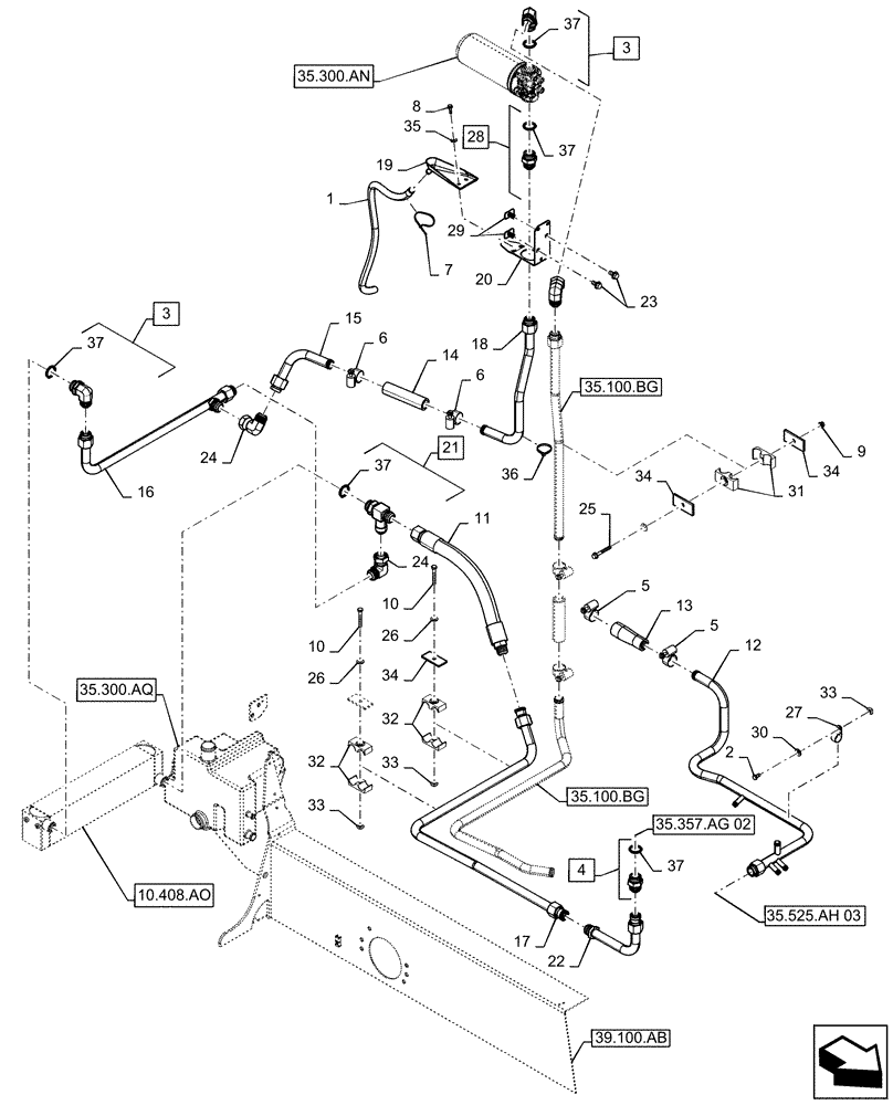Схема запчастей Case TR340 - (35.100.AB) - HYDRAULIC RETURN LINES (35) - HYDRAULIC SYSTEMS