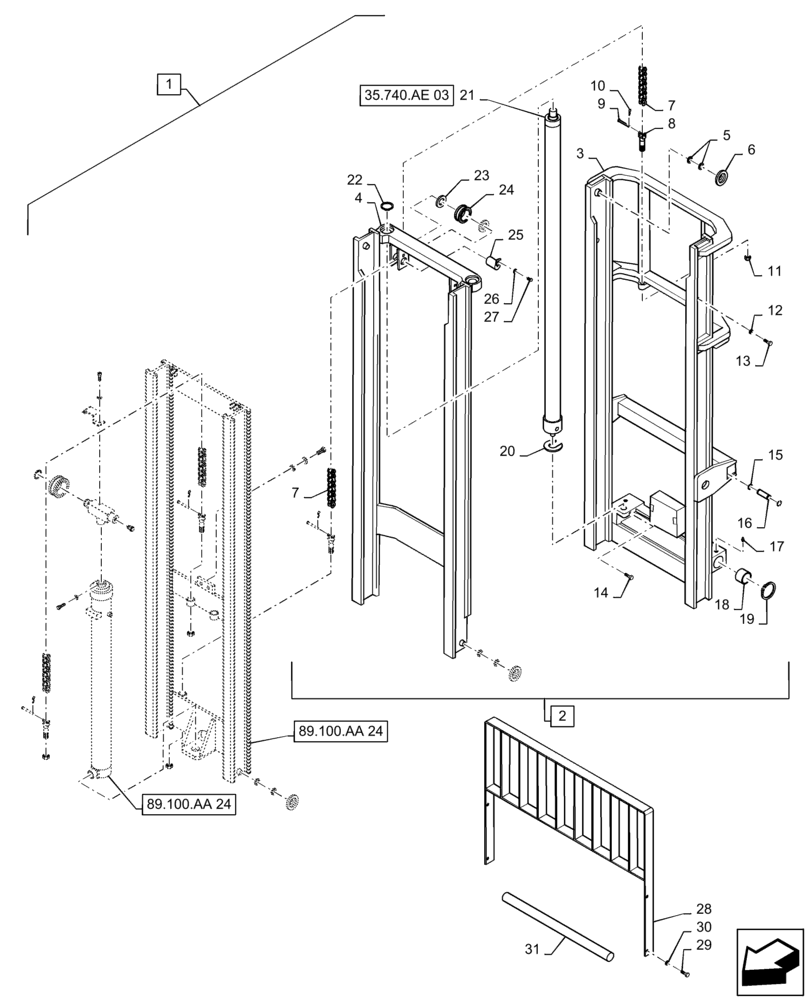 Схема запчастей Case 586H - (89.100.AA[23]) - VAR - 423036, 745118 - MAST ASSEMBLY, 6000 LB, 16 FT, FREELIFT, 60 IN, SHAFT (89) - TOOLS