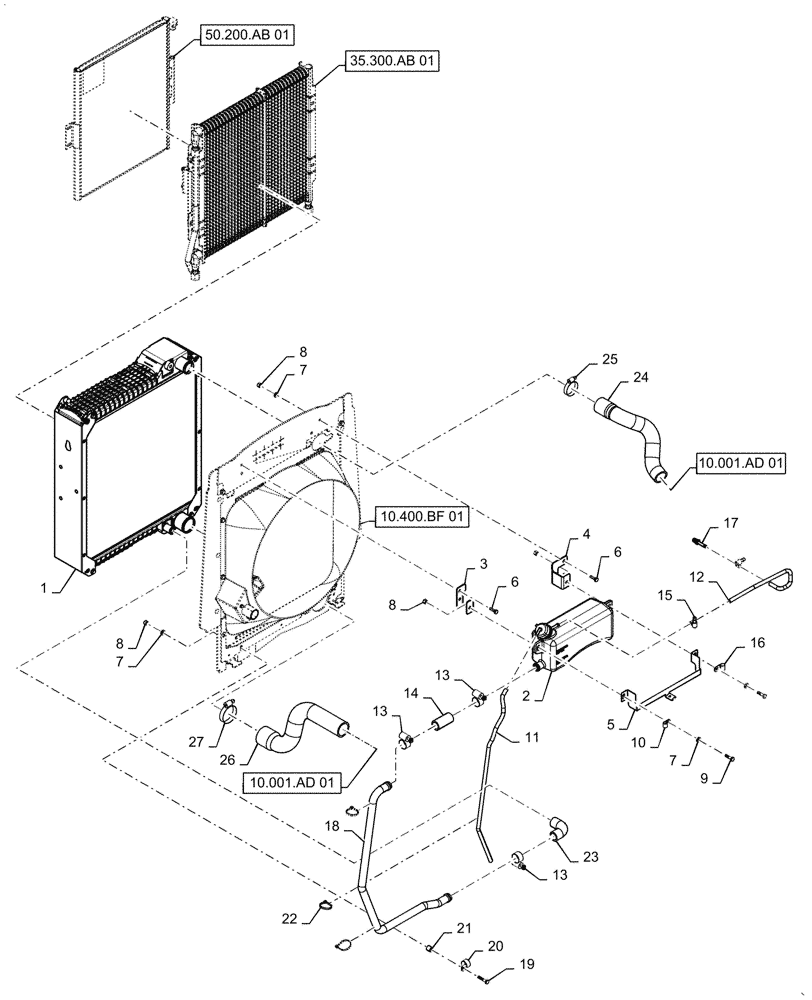 Схема запчастей Case 570N EP - (10.400.BE[01]) - RADIATOR & HOSES, 2WD (10) - ENGINE