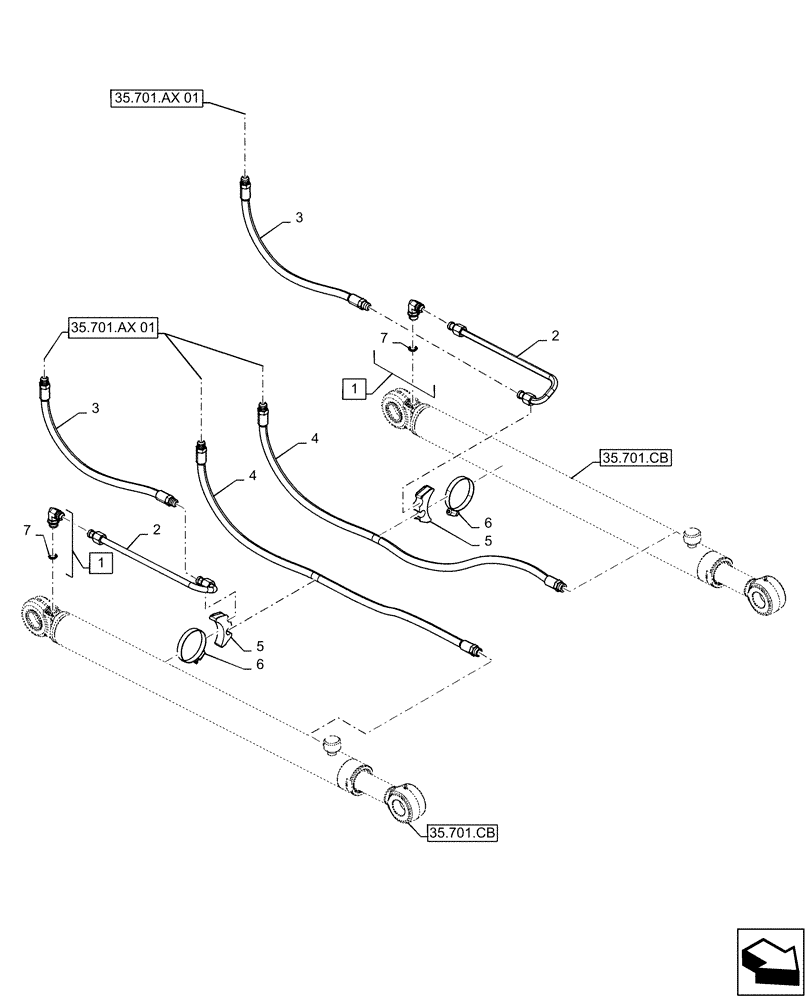 Схема запчастей Case TR340 - (35.701.AX[02]) - LOADER ARM, LINES (35) - HYDRAULIC SYSTEMS