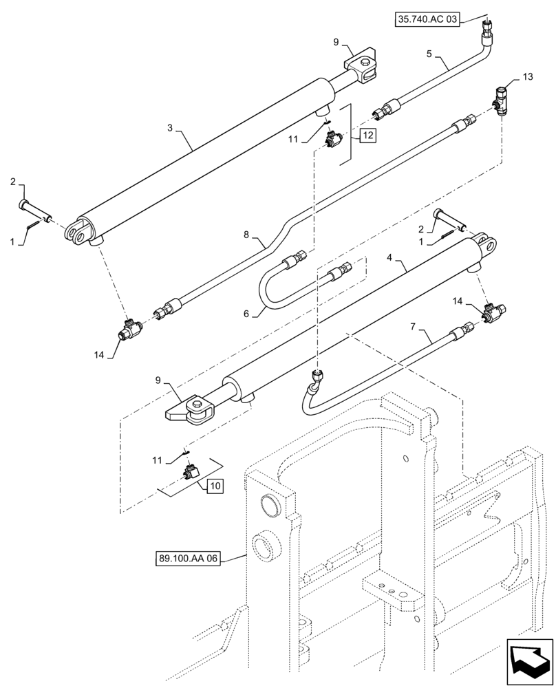 Схема запчастей Case 586H - (35.740.AC[04]) - 6000 LB 15 FT 2 STAGE 84" HOOK W/FPS MAST, HYD. LINE, FORK POSITION (35) - HYDRAULIC SYSTEMS