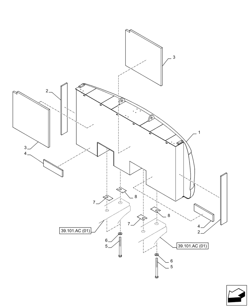 Схема запчастей Case CX350D LC - (39.140.AM) - COUNTERWEIGHT, INSULATION (39) - FRAMES AND BALLASTING