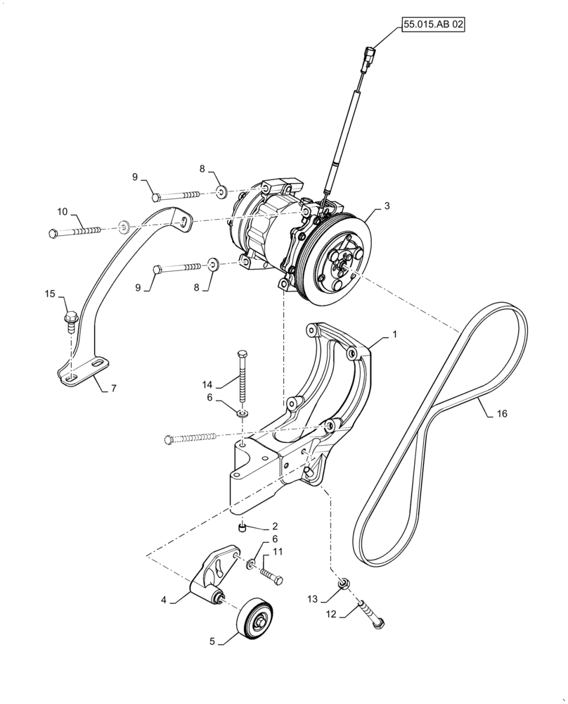 Схема запчастей Case 570N EP - (50.200.AA[01]) - VAR 747853 - AIR CONDITIONING COMPRESSOR & MOUNTING PARTS (50) - CAB CLIMATE CONTROL